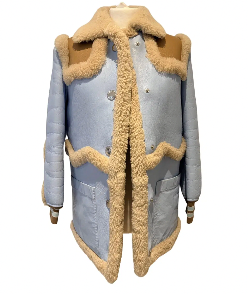 FW2019 Blue Leather and Shearling Coat