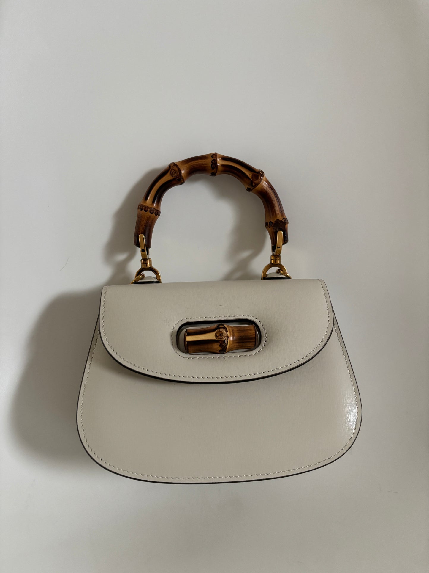 Gucci White Bamboo 1947 Mini Bag with strap