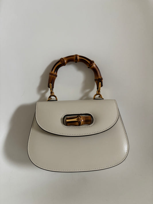 Gucci White Bamboo 1947 Mini Bag with strap