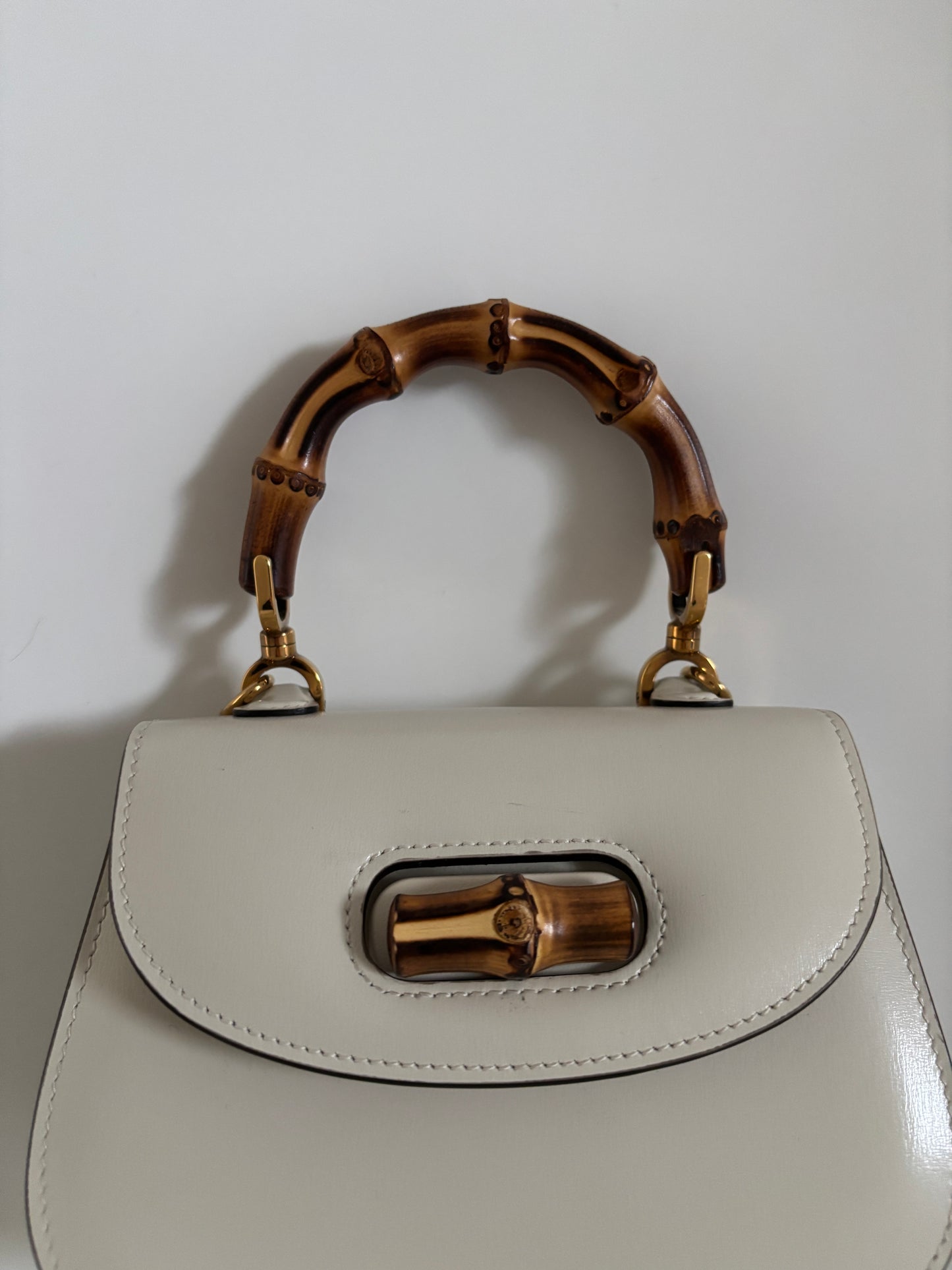 Gucci White Bamboo 1947 Mini Bag with strap