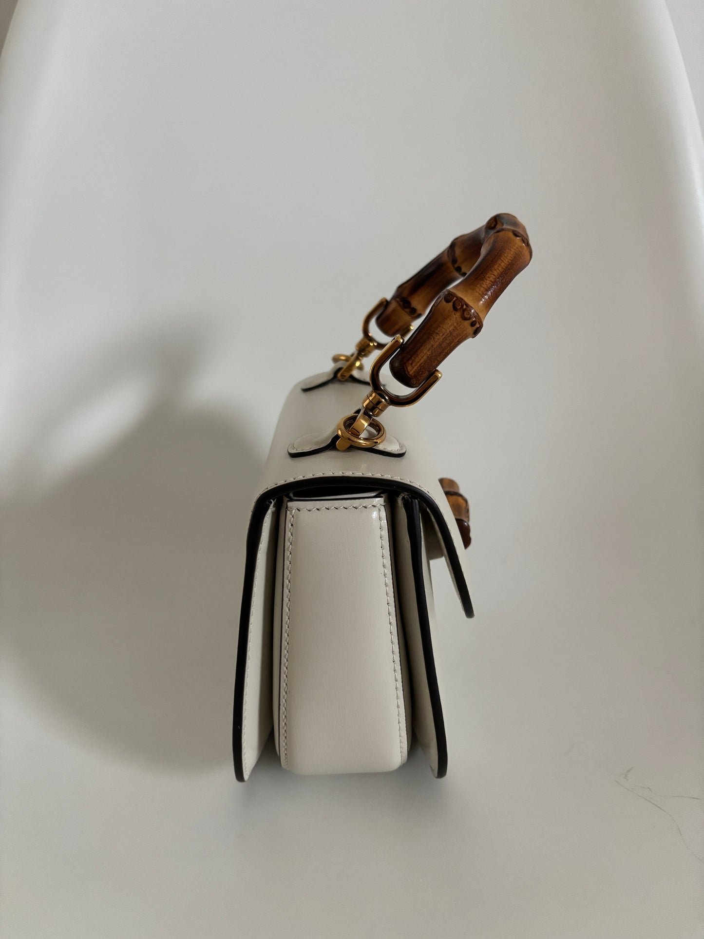 Gucci White Bamboo 1947 Mini Bag with strap