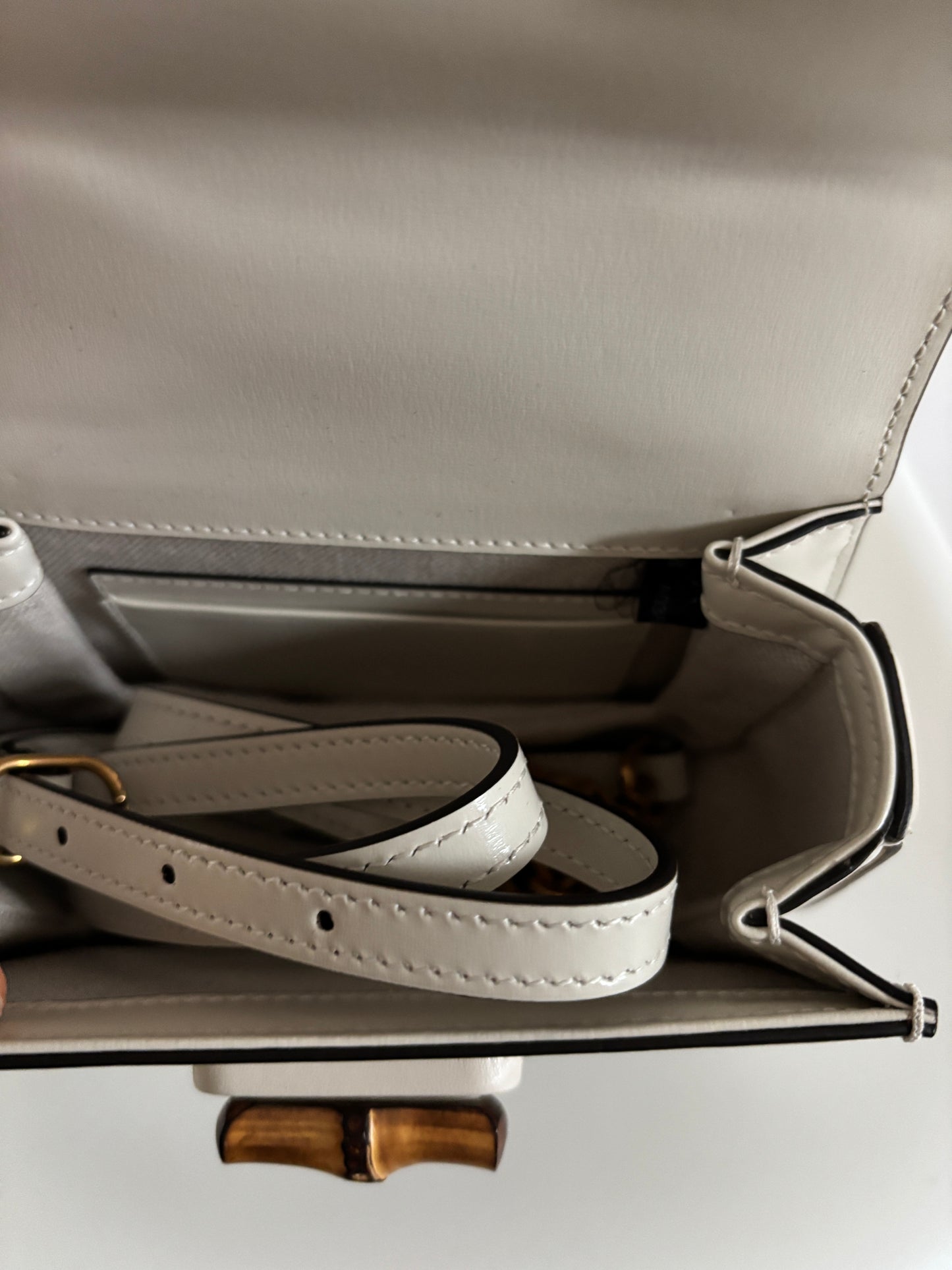 Gucci White Bamboo 1947 Mini Bag with strap