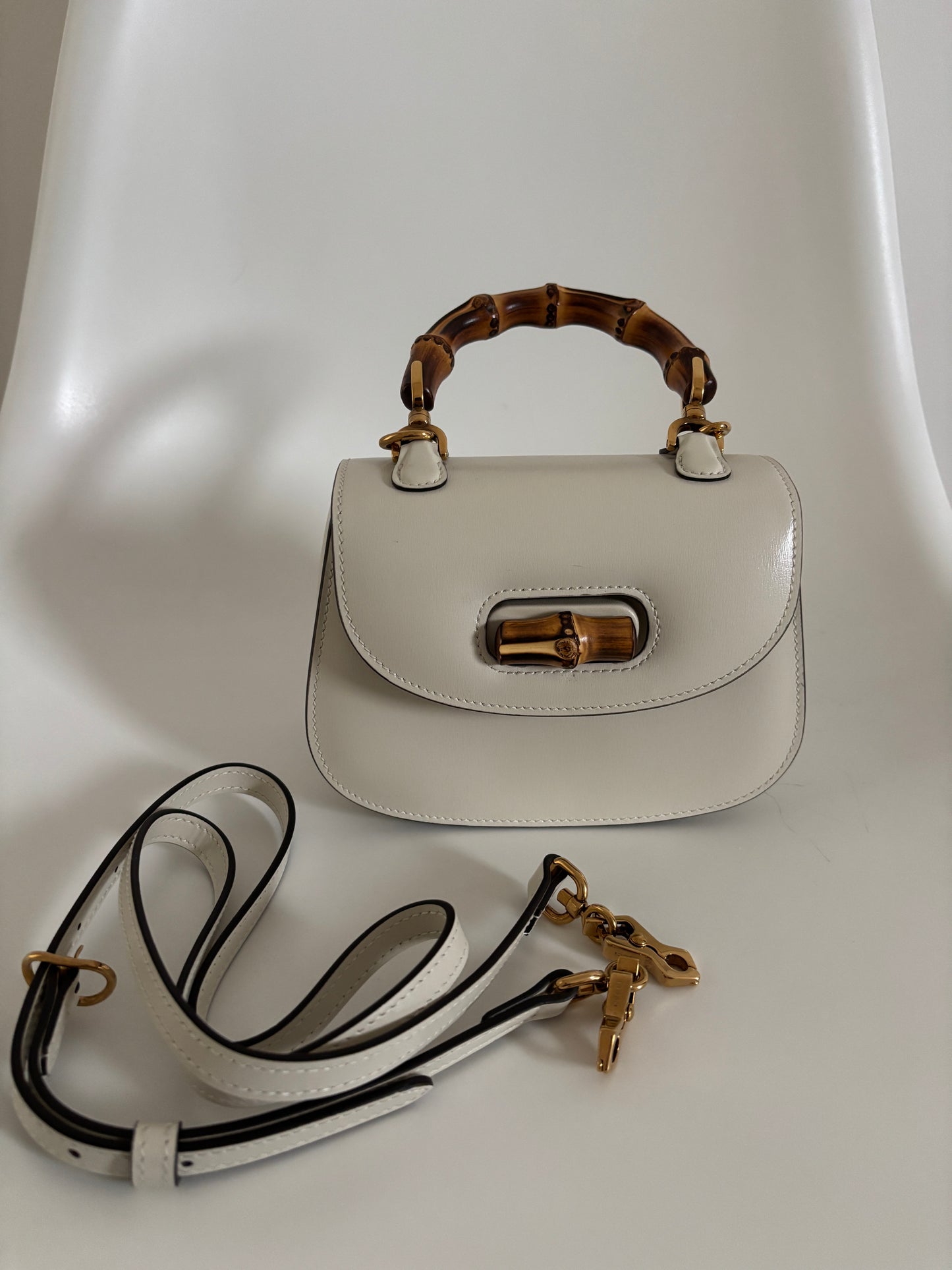Gucci White Bamboo 1947 Mini Bag with strap
