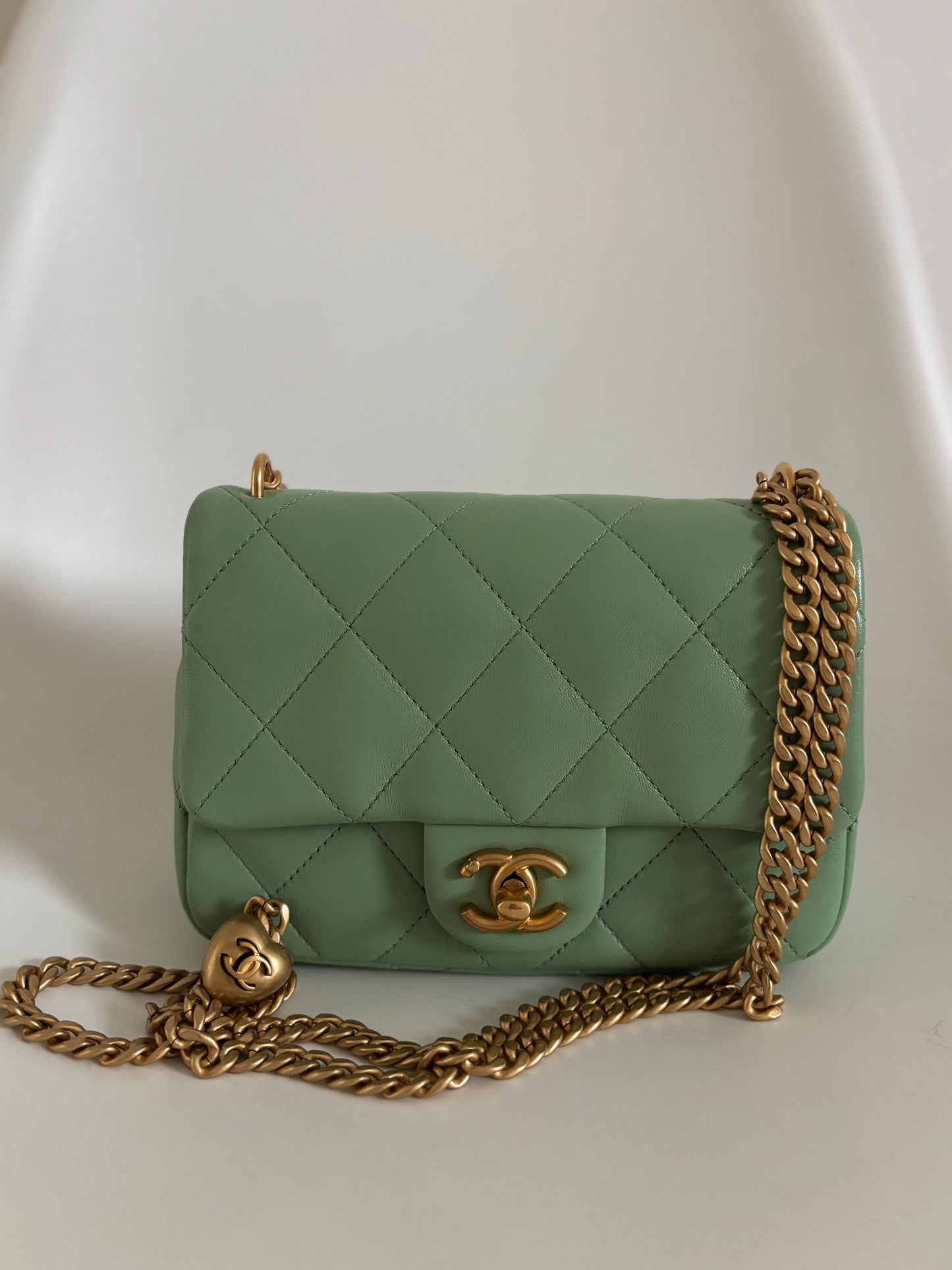 Chanel 2023 Mint Green Quilted Lambskin Mini Pearl Crush Flap Bag