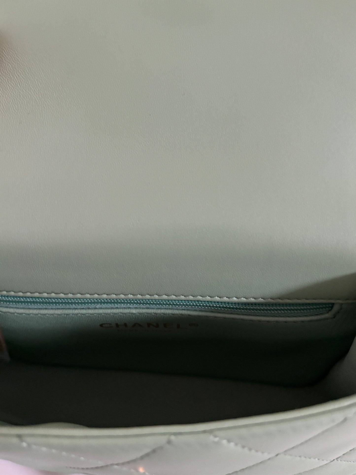 Chanel 2023 Mint Green Quilted Lambskin Mini Pearl Crush Flap Bag