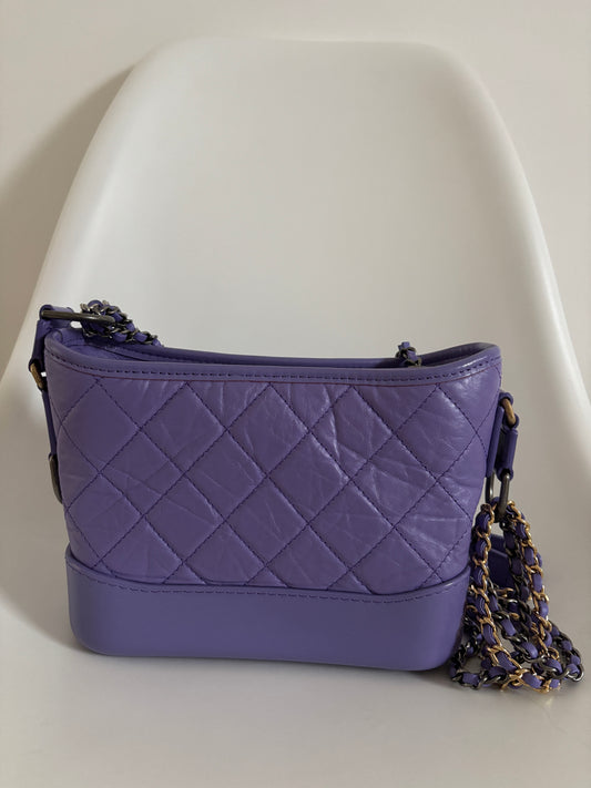 Chanel Purple Small Gabrielle Quilted Leather Hobo Bag