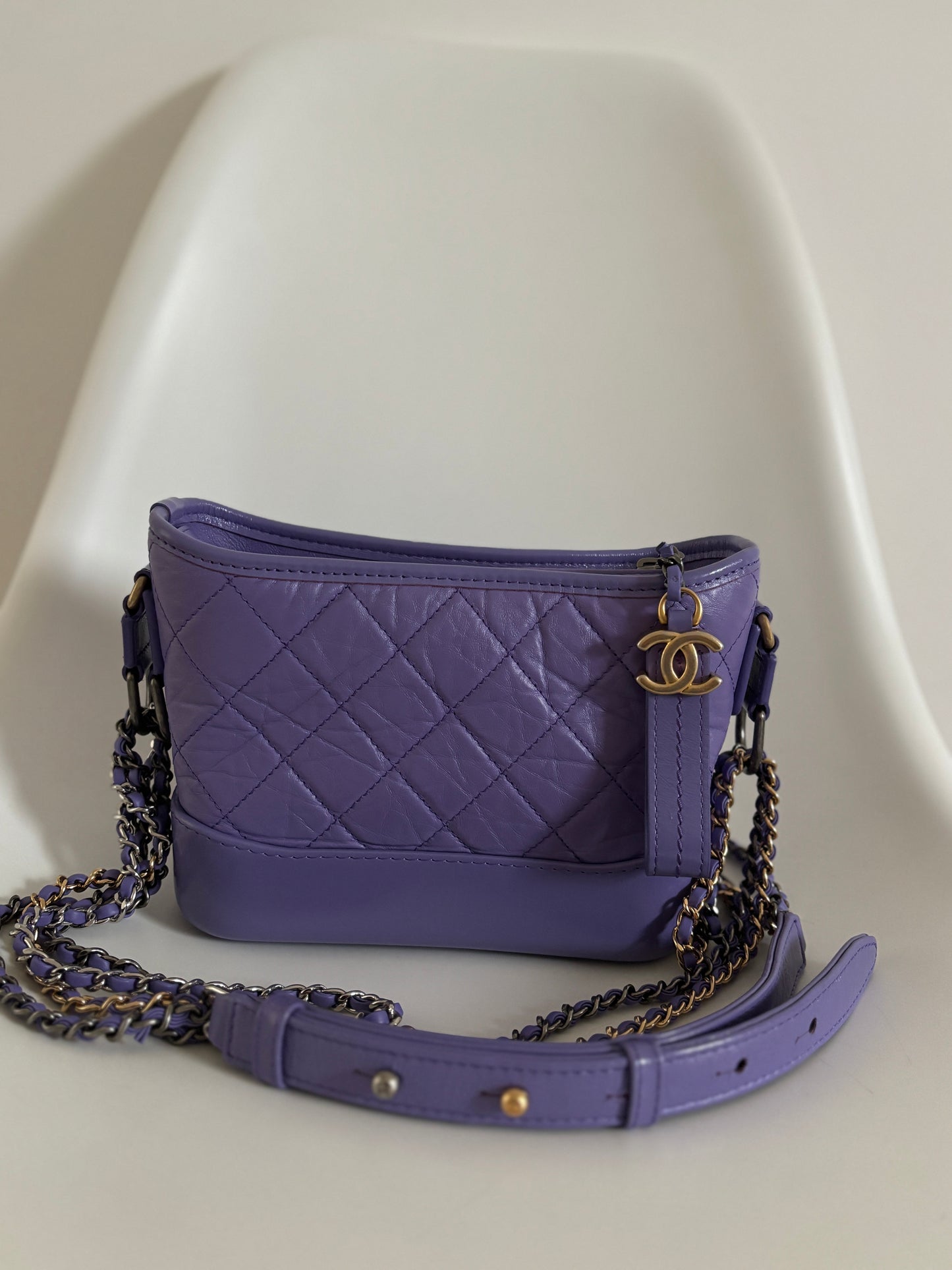 Chanel Purple Small Gabrielle Quilted Leather Hobo Bag