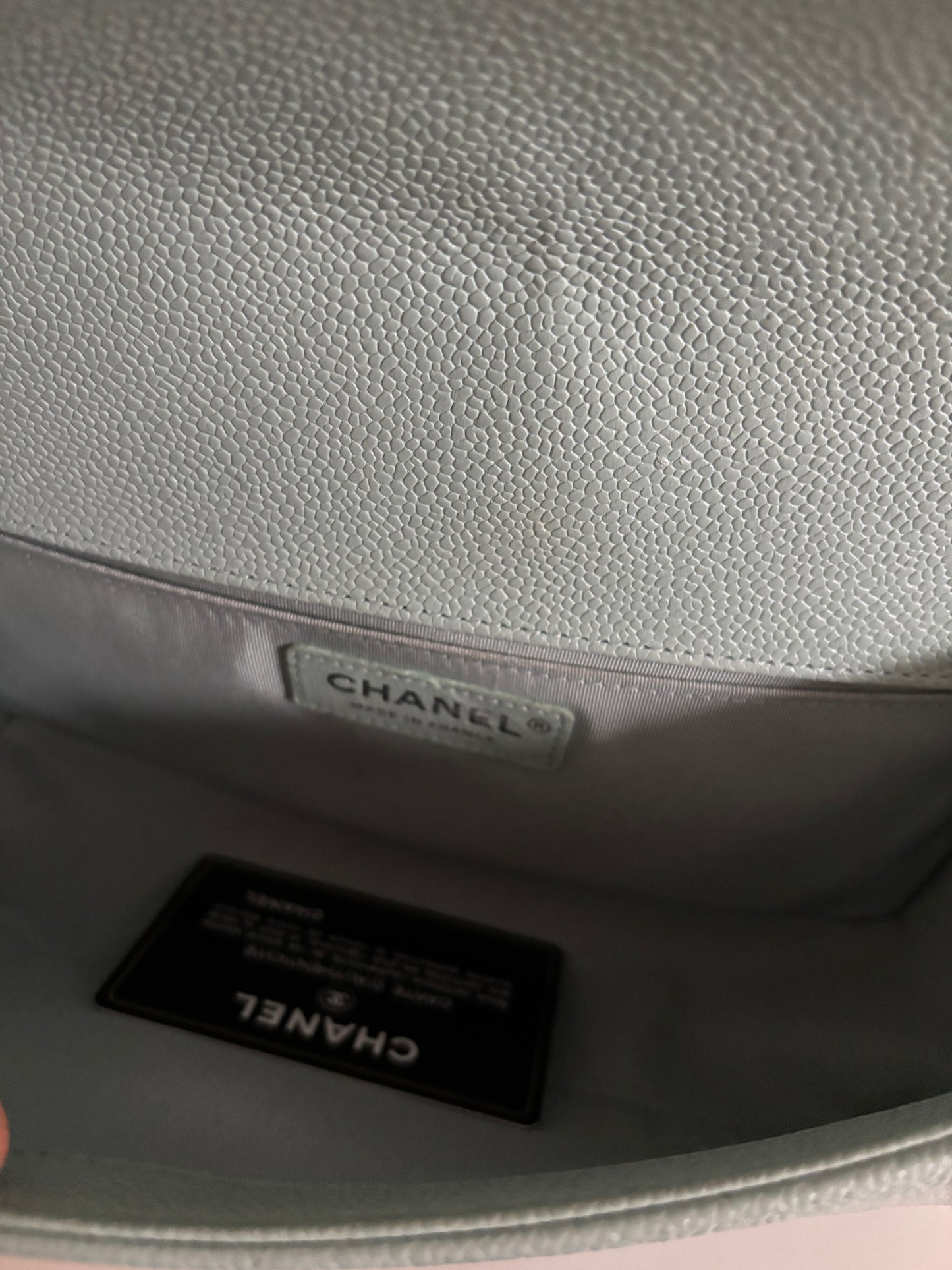 Chanel Light Blue 2019 Caviar Chevron Quilted Medium Boy Flap Bag