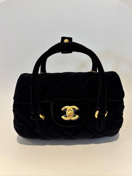 Chanel 2024 Velvet Mini Boston Barrel Bag with Chain