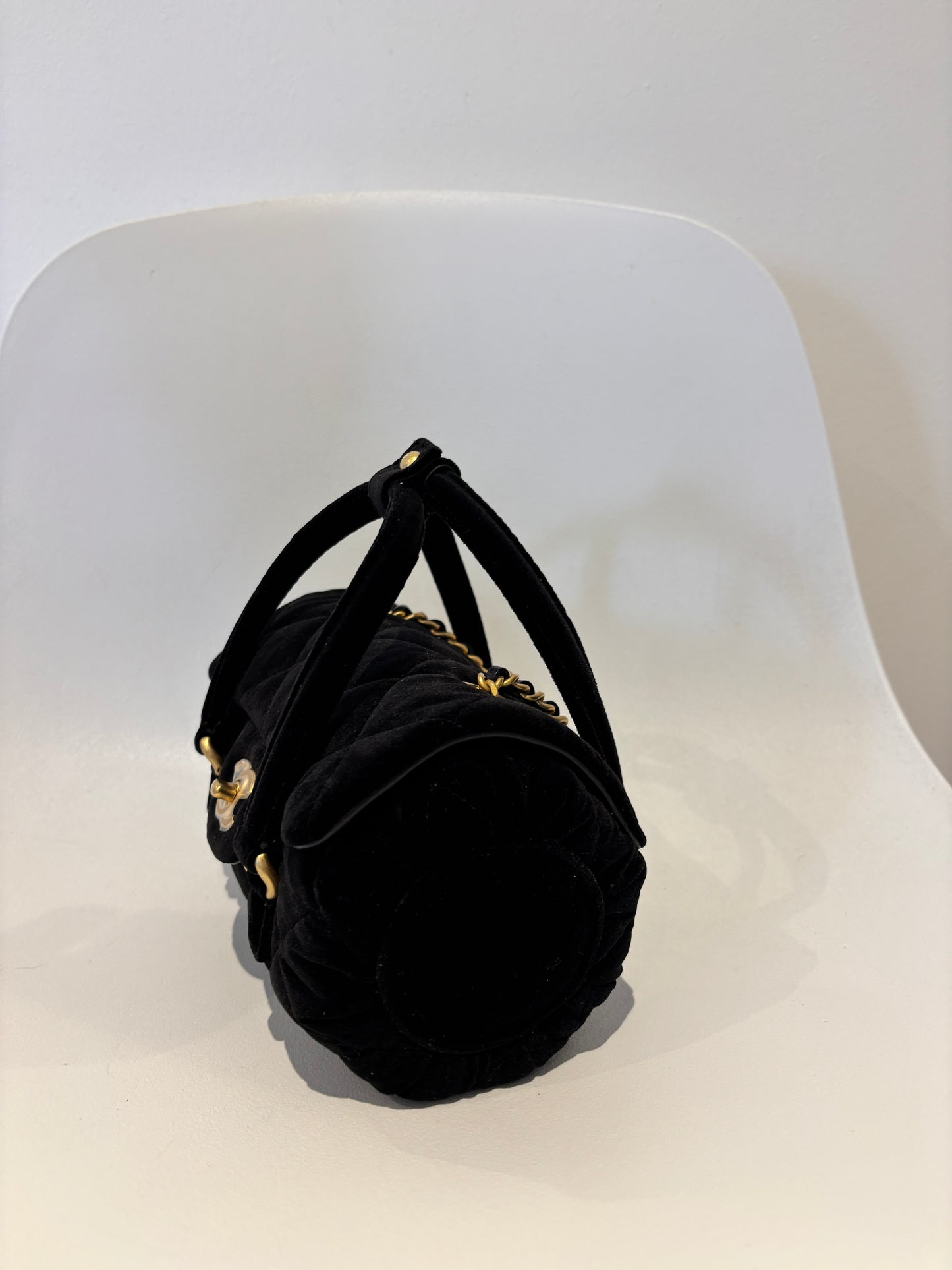 Chanel 2024 Velvet Mini Boston Barrel Bag with Chain