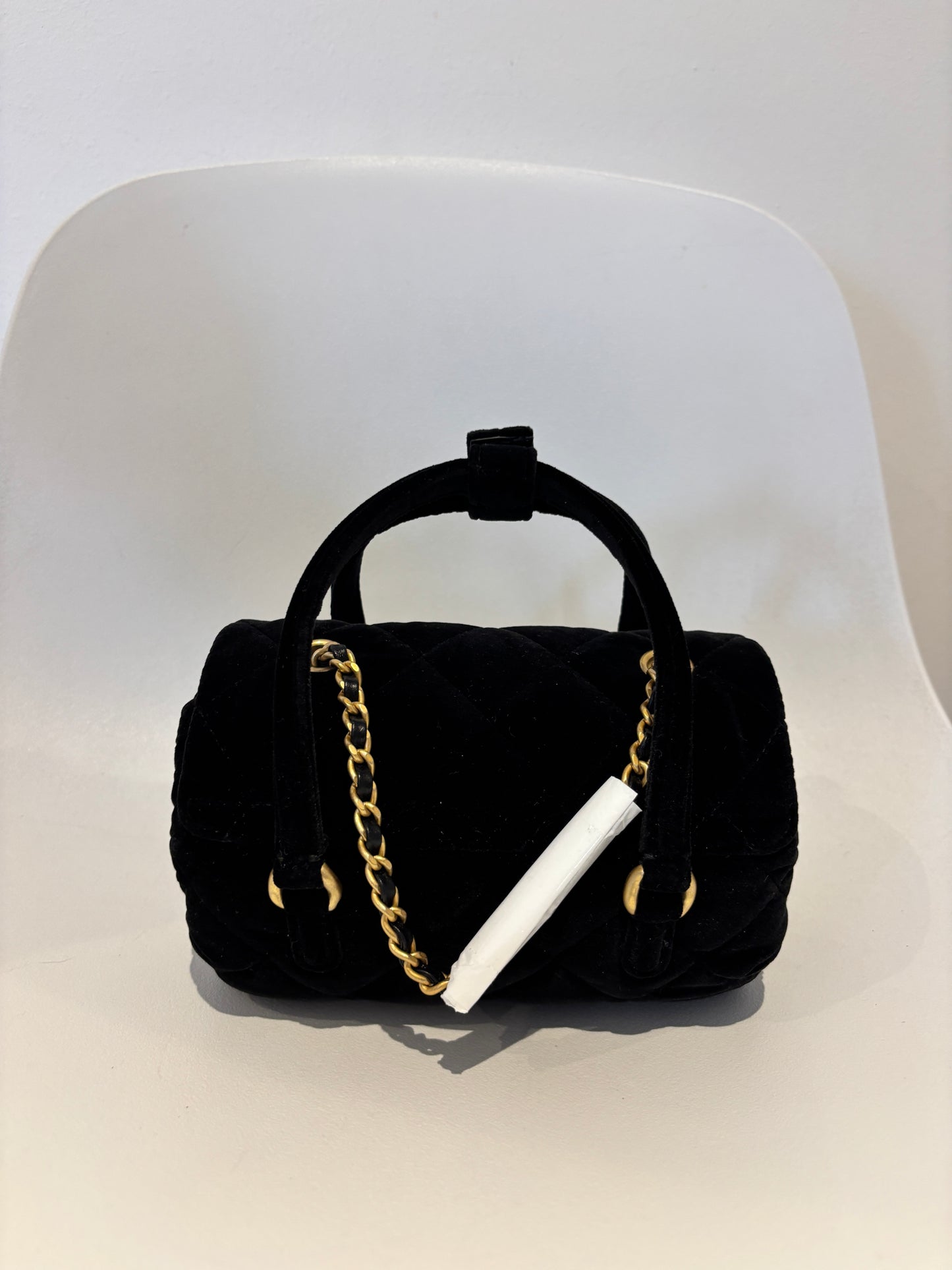 Chanel 2024 Velvet Mini Boston Barrel Bag with Chain