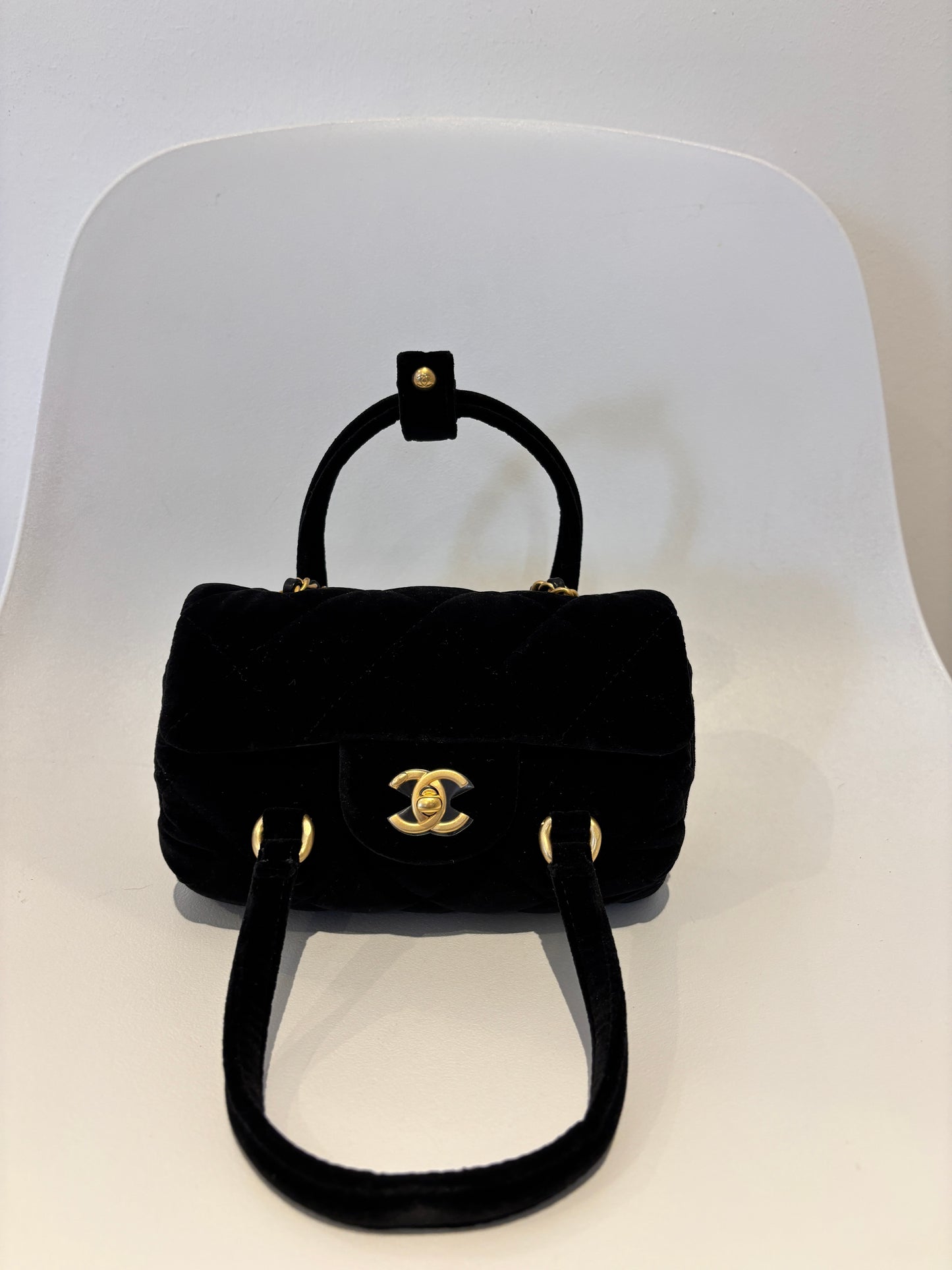 Chanel 2024 Velvet Mini Boston Barrel Bag with Chain