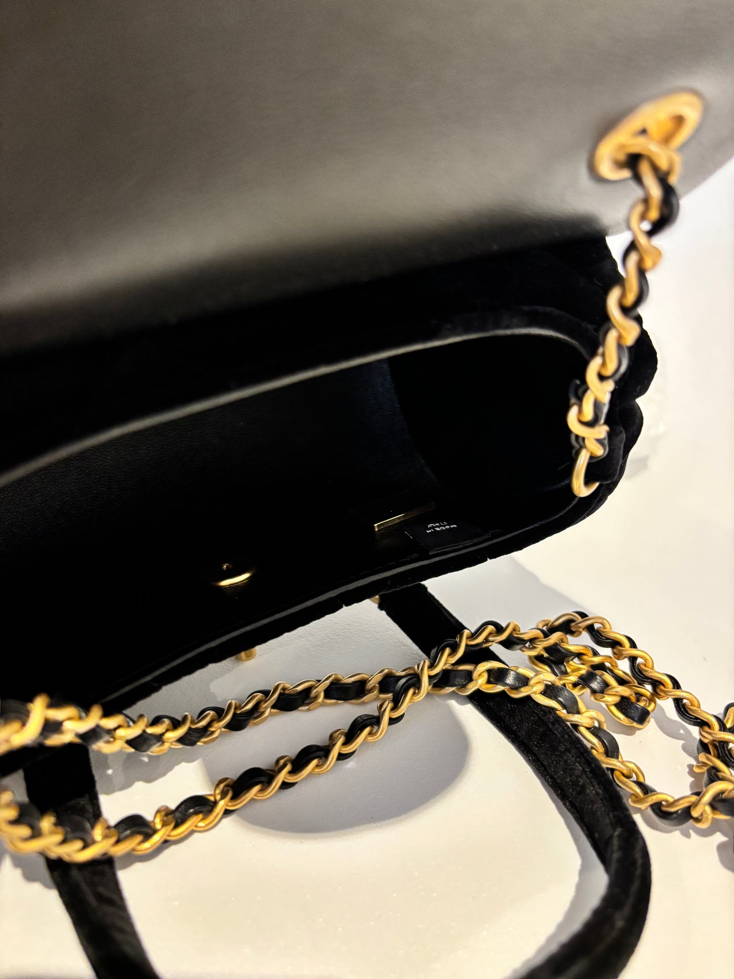 Chanel 2024 Velvet Mini Boston Barrel Bag with Chain