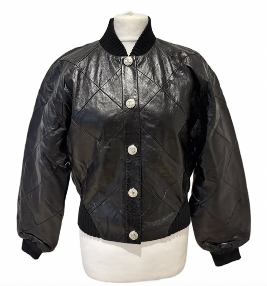 Chanel Quilted Lambskin Leather Bomber Jacket