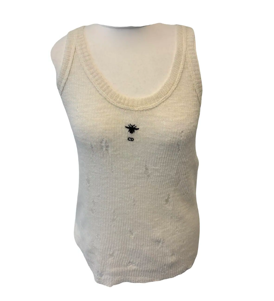 Dior Distressed finish bee logo knitted tank top